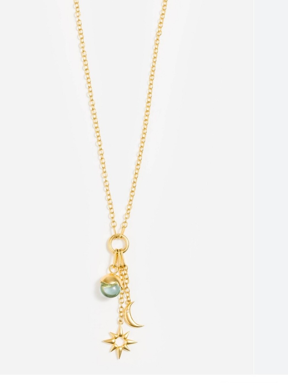 Johnny Was Gold Charm Necklace with  Blue  Glass Bead and Celestial Pendants